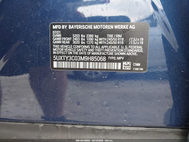 Продаж на аукціоні авто 2021 Bmw X3 Sdrive30i, vin: 5UXTY3C03M9H85068, номер лоту: 45148805