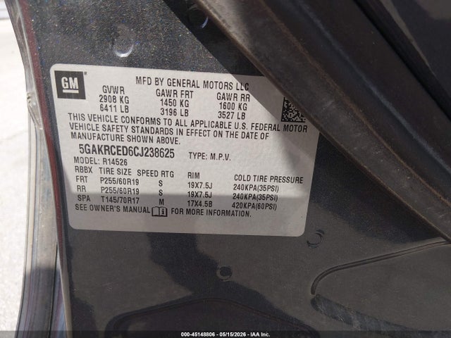 Продажа на аукционе авто 2012 Buick Enclave Leather, vin: 5GAKRCED6CJ238625, номер лота: 45148806
