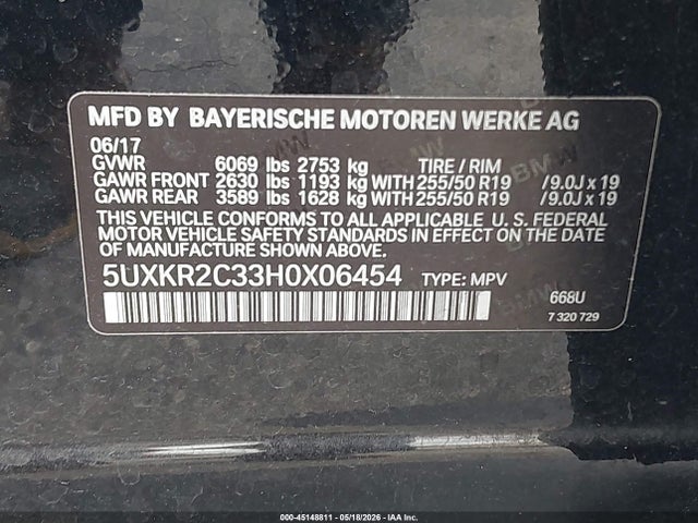 45148811 :رقم المزاد ، 5UXKR2C33H0X06454 vin ، 2017 Bmw X5 Sdrive35i مزاد بيع