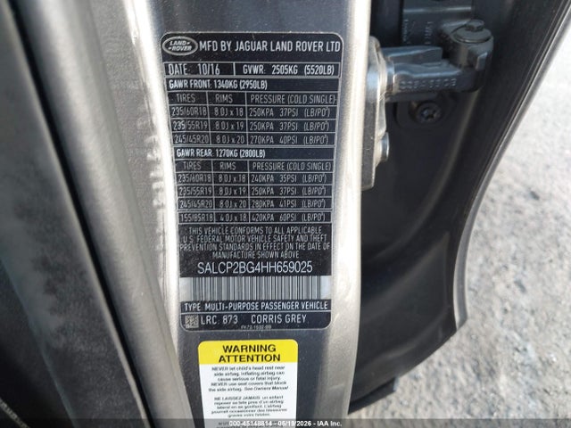 Aukcja sprzedaży 2017 Land Rover Discovery Sport Se, vin: SALCP2BG4HH659025, numer aukcji: 45148814