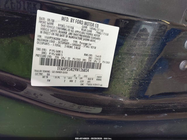 Продажа на аукционе авто 2009 Ford Focus Se, vin: 1FAHP35N29W126834, номер лота: 45148820