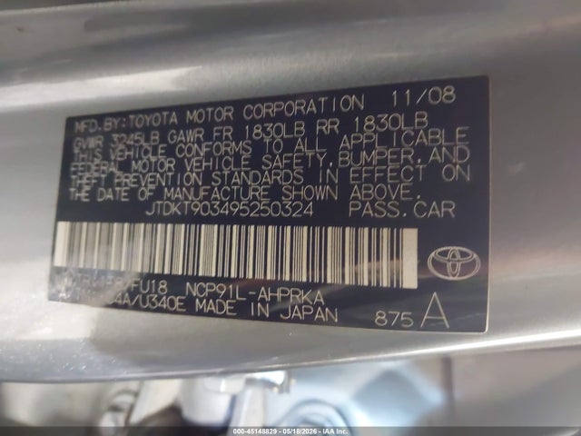 Aukcja sprzedaży 2009 Toyota Yaris, vin: JTDKT903495250324, numer aukcji: 45148829