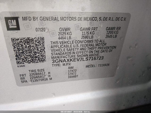 3GNAXKEV7LS716723 Chevrolet Equinox Fwd Lt 1.5l Turbo