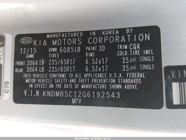 KIA SEDONA LX 2016 KNDMB5C12G6192543 Image 9