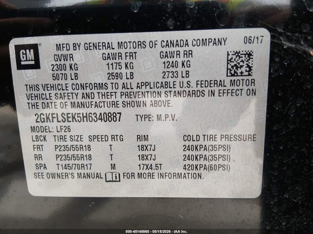 Продажа на аукционе авто 2017 Gmc Terrain Sle-1, vin: 2GKFLSEK5H6340887, номер лота: 45148860