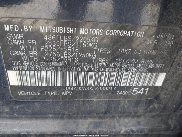 Продажа на аукционе авто 2020 Mitsubishi Outlander Es 2.4, vin: JA4AD2A3XLZ039217, номер лота: 45148869