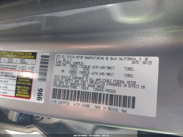 Продаж на аукціоні авто 2025 Toyota Tacoma Sr5, vin: 3TMLB5JNXSM175905, номер лоту: 45148885