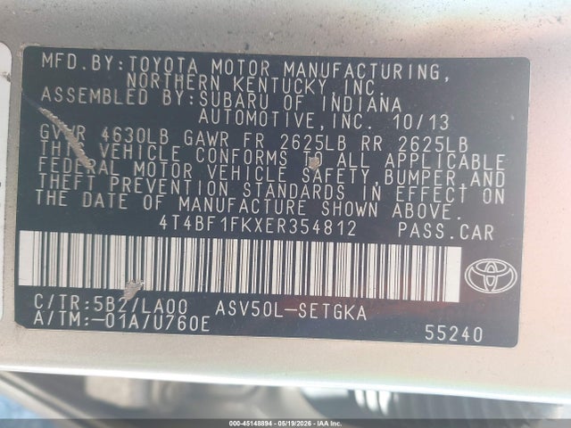 Продажа на аукционе авто 2014 Toyota Camry Xle, vin: 4T4BF1FKXER354812, номер лота: 45148894