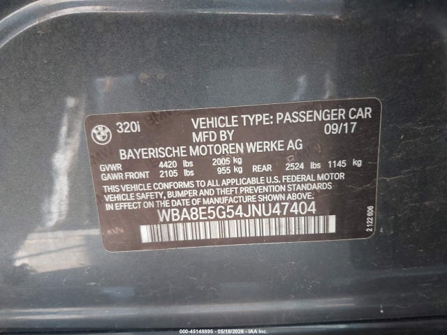 Продажа на аукционе авто 2018 Bmw 320i Xdrive, vin: WBA8E5G54JNU47404, номер лота: 45148895