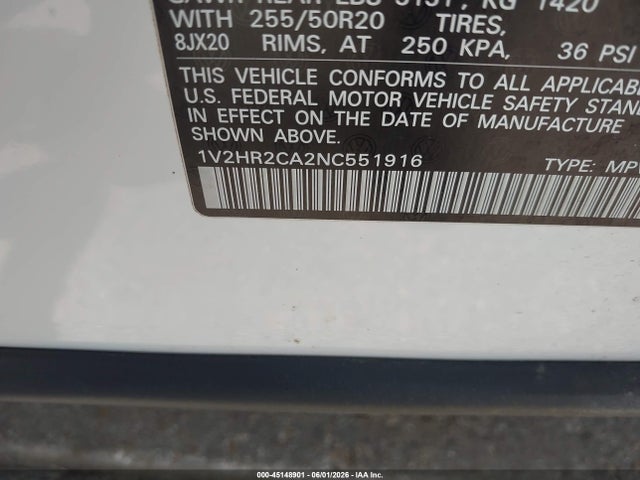 Продажа на аукционе авто 2022 Volkswagen Atlas 3.6l V6 Se W/technology, vin: 1V2HR2CA2NC551916, номер лота: 45148901