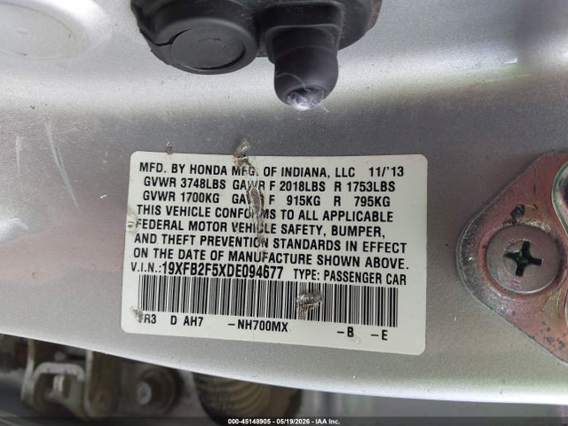 Продажа на аукционе авто 2013 Honda Civic Lx, vin: 19XFB2F5XDE094677, номер лота: 45148905