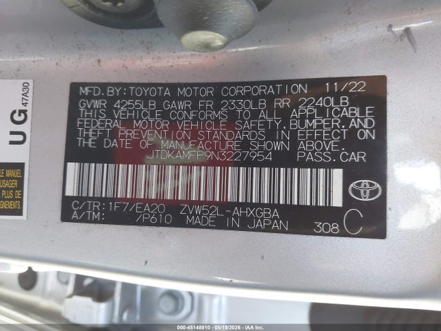 Aukcja sprzedaży 2022 Toyota Prius Prime Xle, vin: JTDKAMFP9N3227954, numer aukcji: 45148910