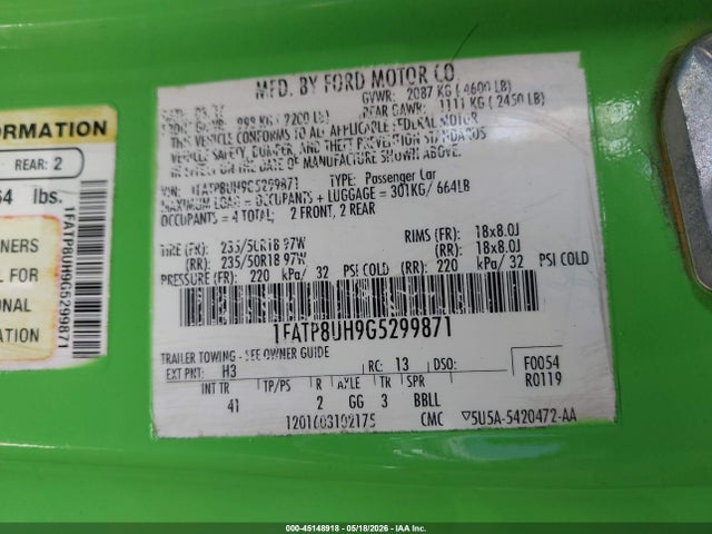 1FATP8UH9G5299871 Ford Mustang Ecoboost Premium