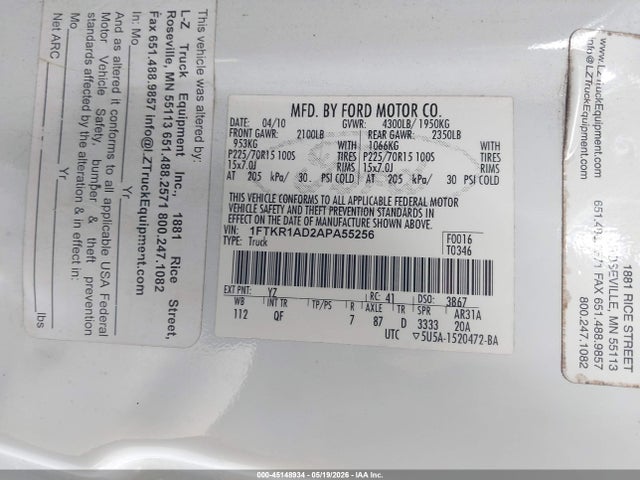Aukcja sprzedaży 2010 Ford Ranger Xl/xlt, vin: 1FTKR1AD2APA55256, numer aukcji: 45148934