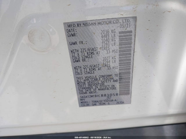 Nissan ROGUE SV 2015 5N1AT2MT8FC881058 Image 9