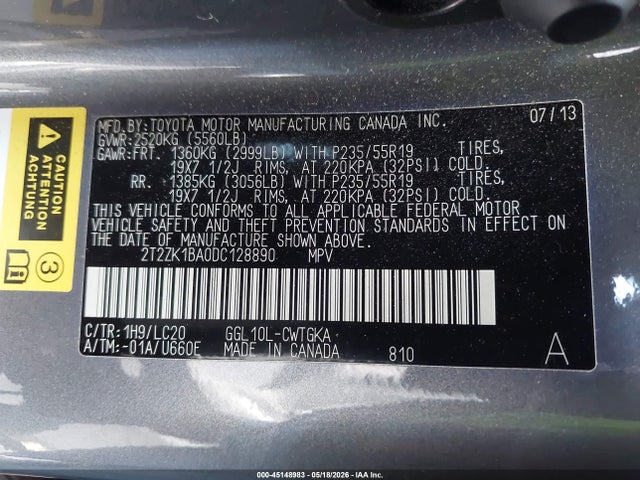 Auction sale of the 2013 Lexus Rx 350, vin: 2T2ZK1BA0DC128890, lot number: 45148983