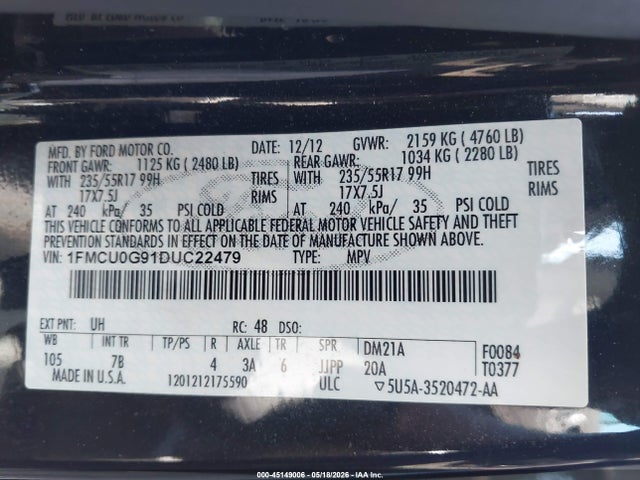 Aukcja sprzedaży 2013 Ford Escape Se, vin: 1FMCU0G91DUC22479, numer aukcji: 45149006