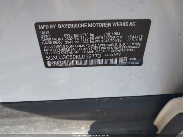 2019 Bmw X4 Xdrive30i მანქანა იყიდება აუქციონზე, vin: 5UXUJ3C50KLG52773, აუქციონის ნომერი: 45149023