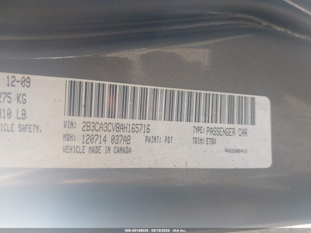 Продаж на аукціоні авто 2010 Dodge Charger Sxt, vin: 2B3CA3CV8AH165716, номер лоту: 45149026