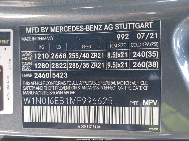 45149029 :رقم المزاد ، W1N0J6EB1MF996625 vin ، 2021 Mercedes-benz Amg Glc 43 Coupe 4matic مزاد بيع