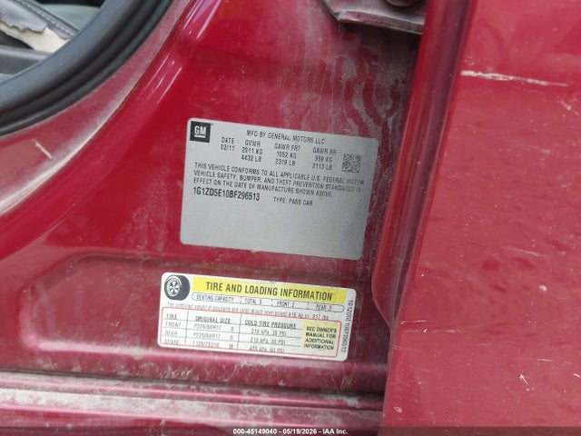 Продаж на аукціоні авто 2011 Chevrolet Malibu 2lt, vin: 1G1ZD5E10BF296513, номер лоту: 45149040