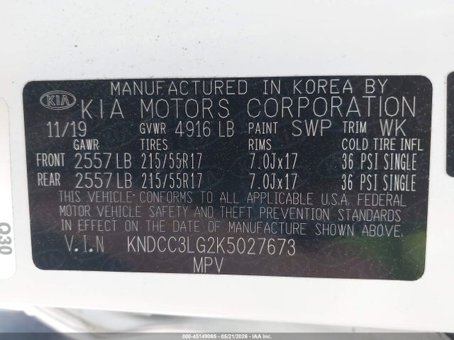 Продажа на аукционе авто 2019 Kia Niro Ev Ex, vin: KNDCC3LG2K5027673, номер лота: 45149065