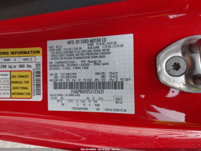 Продаж на аукціоні авто 2025 Ford Mustang Ecoboost Premium, vin: 1FAGP8UH2S5125621, номер лоту: 45149069