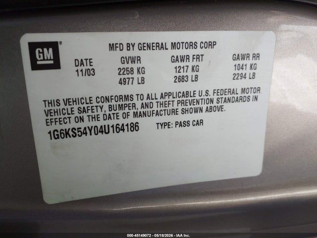 Продажа на аукционе авто 2004 Cadillac Seville Sls, vin: 1G6KS54Y04U164186, номер лота: 45149072
