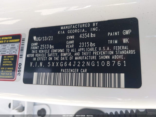KIA K5 Gt-line 2022 5XXG64J22NG108761 Image 9
