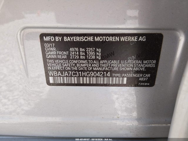 Продажа на аукционе авто 2017 Bmw 530i Xdrive, vin: WBAJA7C31HG904214, номер лота: 45149107