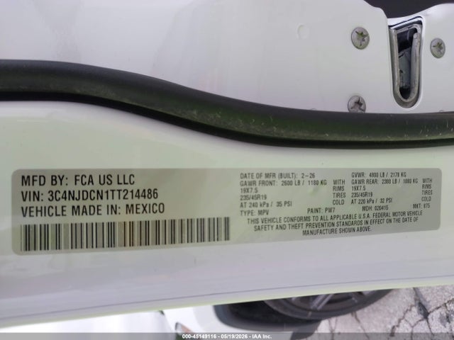 Aukcja sprzedaży 2026 Jeep Compass Limited Altitude, vin: 3C4NJDCN1TT214486, numer aukcji: 45149116