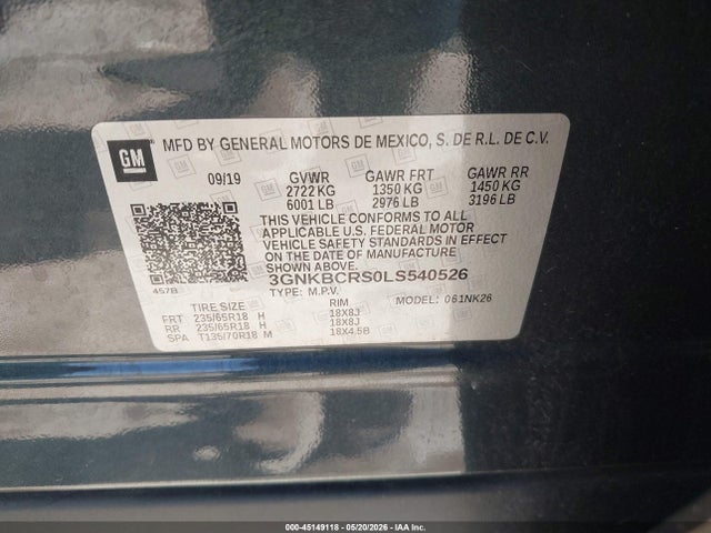 Aukcja sprzedaży 2020 Chevrolet Blazer Fwd 2lt, vin: 3GNKBCRS0LS540526, numer aukcji: 45149118