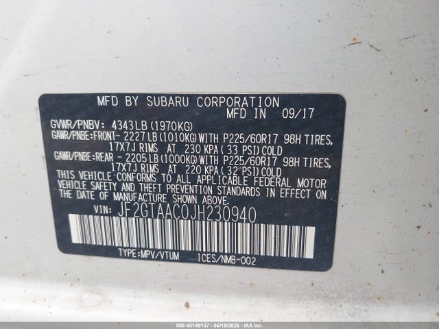 Aukcja sprzedaży 2018 Subaru Crosstrek 2.0i, vin: JF2GTAAC0JH230940, numer aukcji: 45149137
