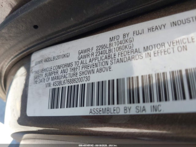 45149142 :رقم المزاد ، 4S3BL676886200730 vin ، 2008 Subaru Legacy 2.5gt Limited مزاد بيع