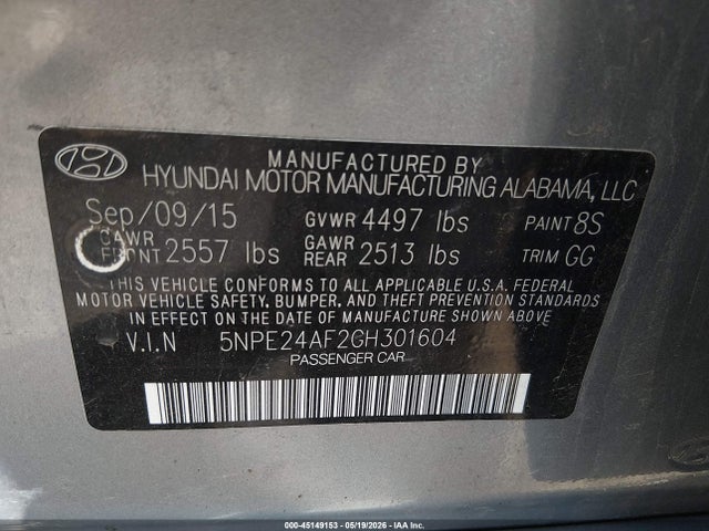 Aukcja sprzedaży 2016 Hyundai Sonata Se, vin: 5NPE24AF2GH301604, numer aukcji: 45149153