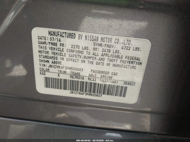 Auction sale of the 2015 Infiniti Q40, vin: JN1CV6AP3FM500607, lot number: 45149162