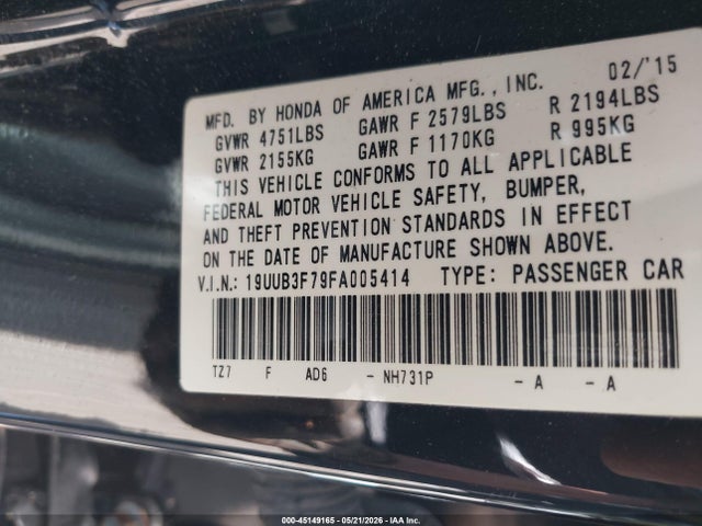 Aukcja sprzedaży 2015 Acura Tlx V6 Advance, vin: 19UUB3F79FA005414, numer aukcji: 45149165
