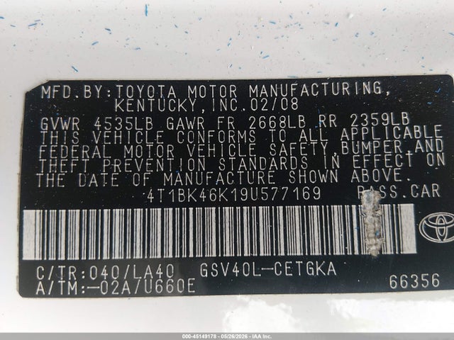 Aukcja sprzedaży 2009 Toyota Camry Xle V6, vin: 4T1BK46K19U577169, numer aukcji: 45149178