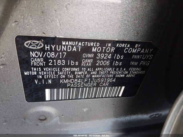 Aukcja sprzedaży 2018 Hyundai Elantra Sel, vin: KMHD84LF1JU591964, numer aukcji: 45149192