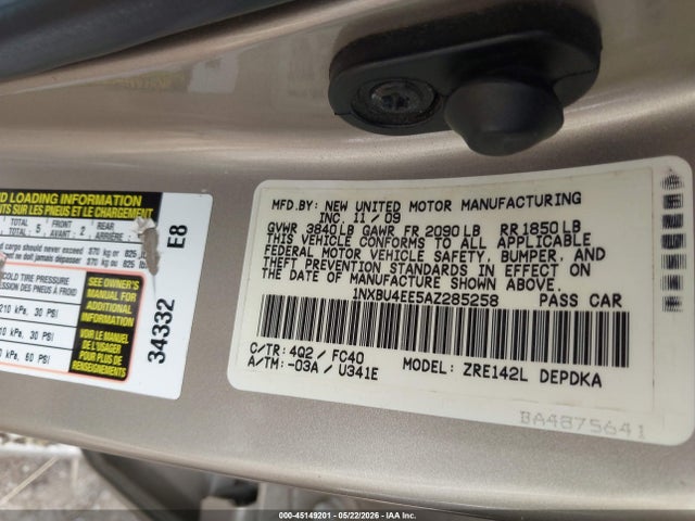Aukcja sprzedaży 2010 Toyota Corolla Le, vin: 1NXBU4EE5AZ285258, numer aukcji: 45149201