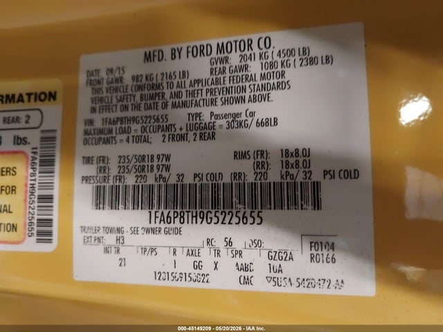 Ford Mustang Ecoboost 2016 1FA6P8TH9G5225655 Image 9