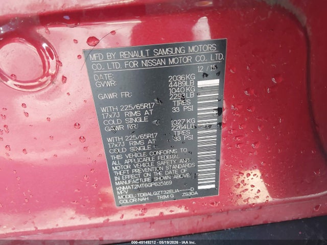 Aukcja sprzedaży 2016 Nissan Rogue Sv, vin: KNMAT2MT6GP635169, numer aukcji: 45149212