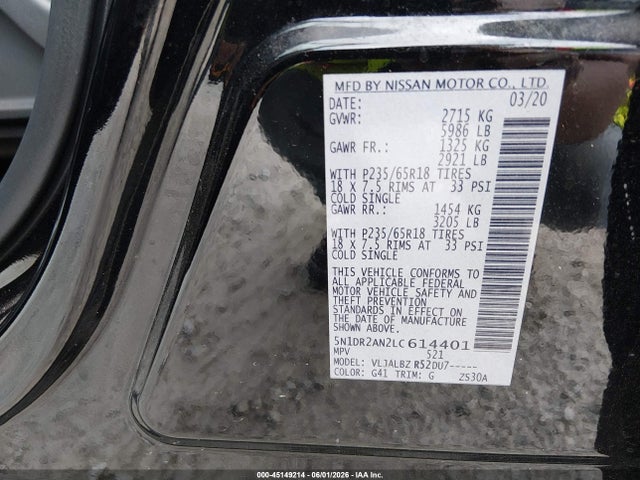 Nissan Pathfinder S 2wd 2020 5N1DR2AN2LC614401 Image 9