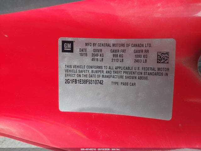 Chevrolet Camaro 2ls 2015 2G1FB1E38F9310742 Image 9