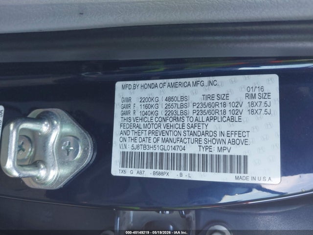 Aukcja sprzedaży 2016 Acura Rdx Technology   Acurawatch Plus Packages/technology Package, vin: 5J8TB3H51GL014704, numer aukcji: 45149219