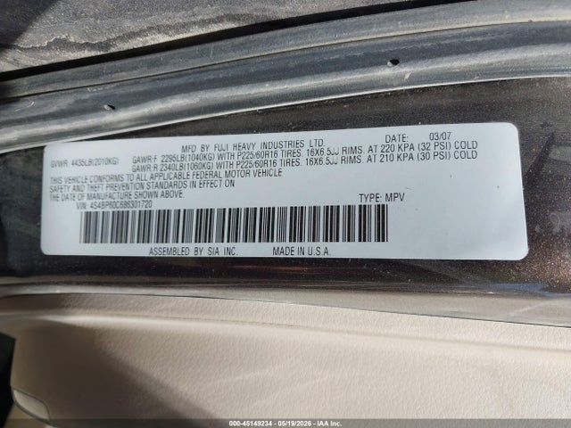 Продажа на аукционе авто 2008 Subaru Outback, vin: 4S4BP60C686301720, номер лота: 45149234