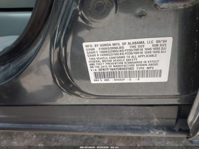 Продаж на аукціоні авто 2005 Honda Pilot Ex, vin: 5FNYF18425B002565, номер лоту: 45149245