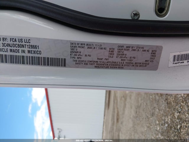 Aukcja sprzedaży 2022 Jeep Compass Limited 4x4, vin: 3C4NJDCB0NT128661, numer aukcji: 45149262
