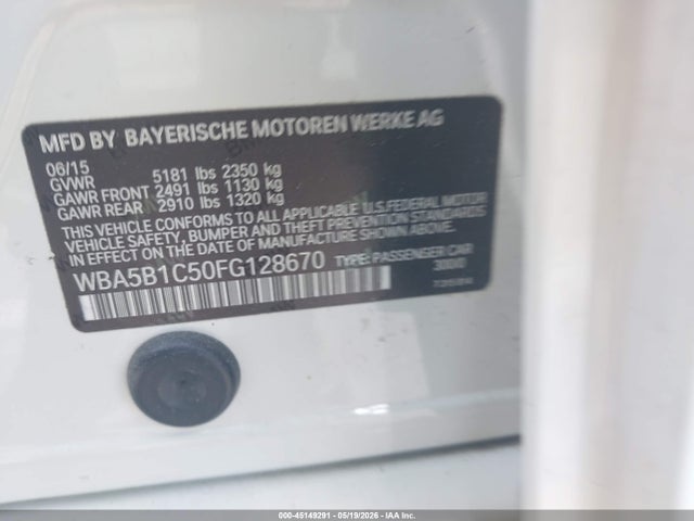 Aukcja sprzedaży 2015 Bmw 535i, vin: WBA5B1C50FG128670, numer aukcji: 45149291