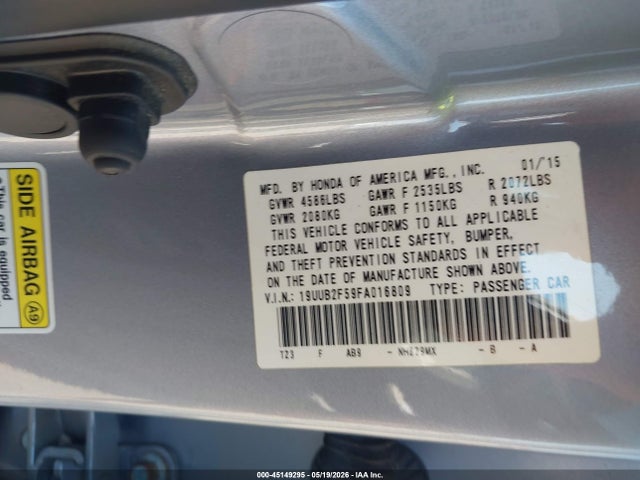 Aukcja sprzedaży 2015 Acura Tlx V6 Tech, vin: 19UUB2F59FA016809, numer aukcji: 45149295